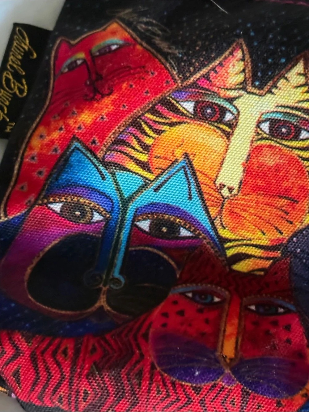 🟪 Laurel Burch Fantasticats cotton cosmetic pouch makeup bag